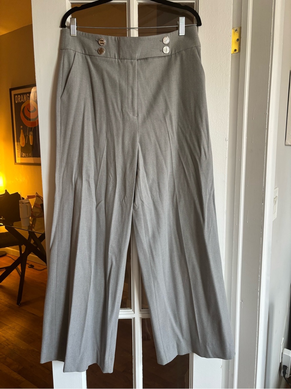 Calvin Klein Wide Leg High Waist Trousers in Light Gray